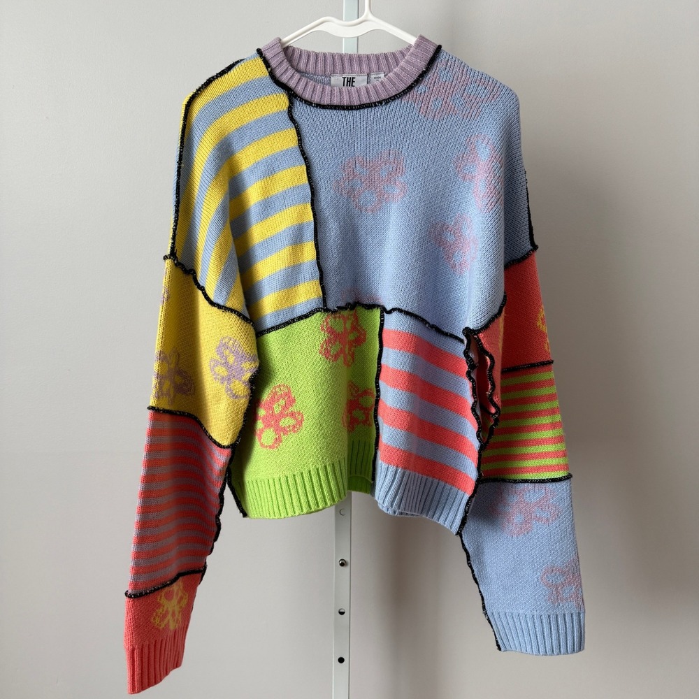 The Ragged Priest Womens Patchwork Butterfly Striped Knit‎ Sweater RPSS2101096KW